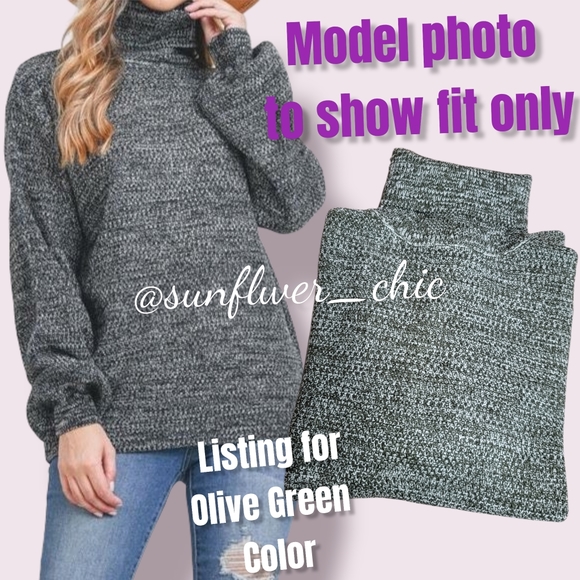 [NEW] Olive Green Melange Turtleneck Sweater - Picture 4 of 9